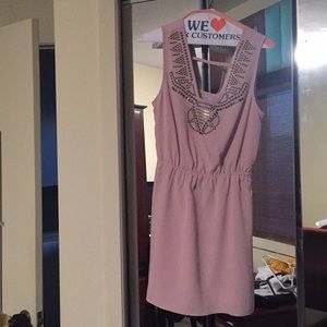 Pink day dress with metallic beading